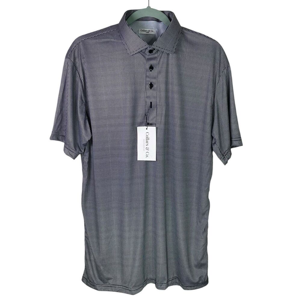 Collars & Co Polo Shirt Mens 2XL Black Houndstooth Dress Collar Golf Preppy NWT